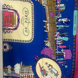 Paris Scenic Silk Scarf in Royal Blue, Pink & Cream